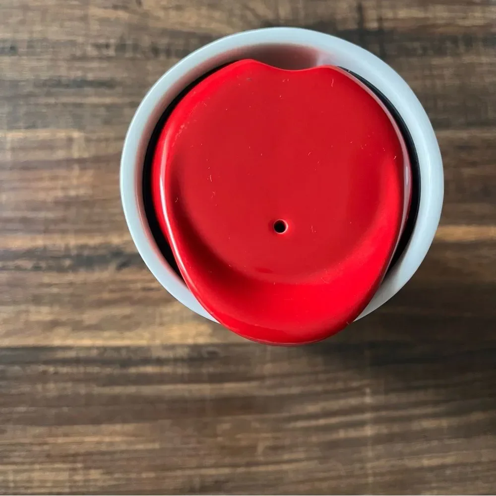 Starbucks 2013 Ceramic Double Wall Ice-Faceted Mug Travel Cup with Red Lid 10oz